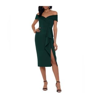 XSCAPE Off Shoulder Midi Dress